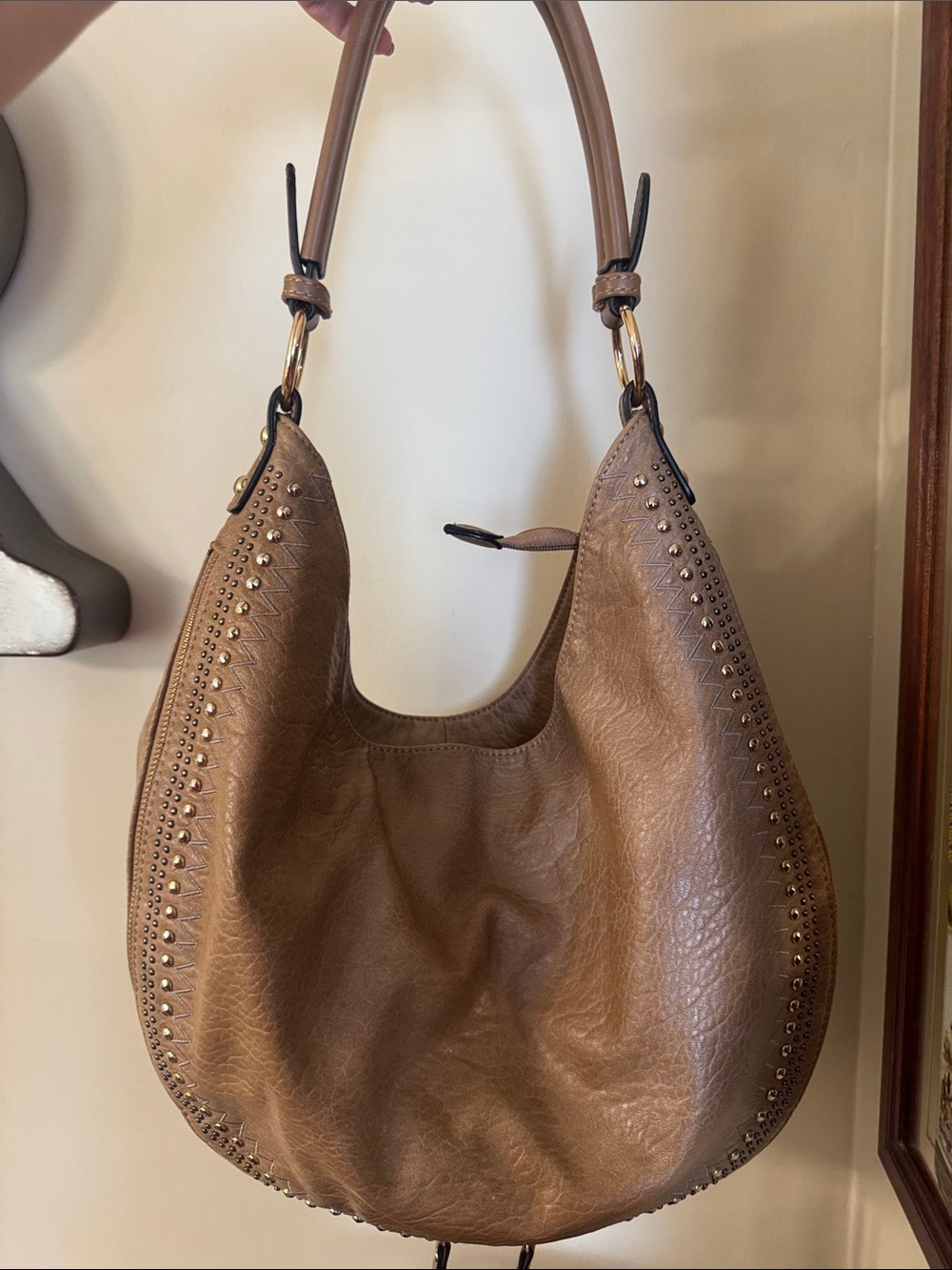VIETA Fashion Brown Stud-Trim Hobo Bag